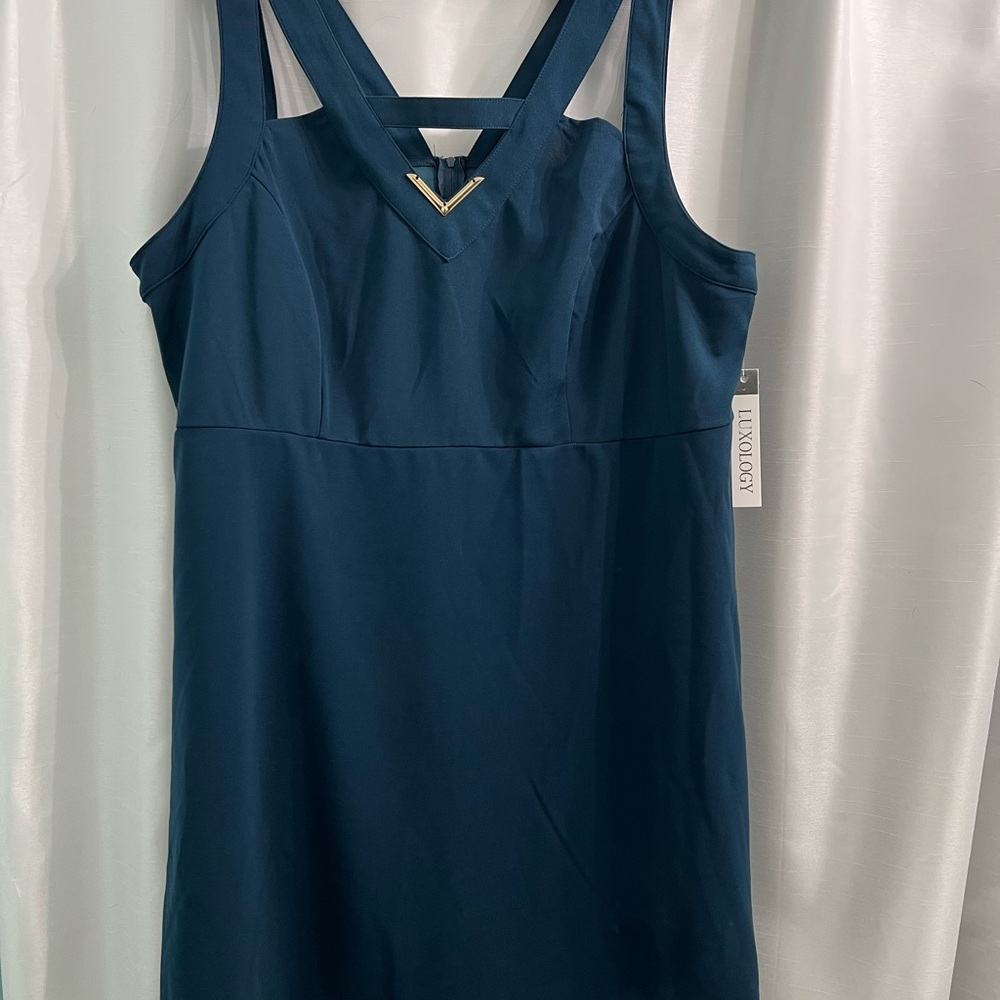 NWT Elegant Dark Turquoise Cocktail Dress with gold detail
